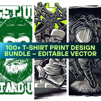 100+ T-Shirt Print Design Bundle - Editable Vector Collection for Creative Apparel Designers and Brands