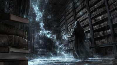 Cursed Library Scene - Dark Fantasy Digital Art for Horror Creators and Immersive Storytelling