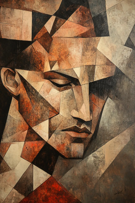 Geometric Cubist Portrait of a Man in Pastels V2 - Contemporary Cubist Portrait Art for Creative Studios and Exhibitions