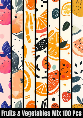 100 Seasonal Market Patterns - Vibrant Food and Fruit Print Designs for Creative Branding and Packaging