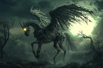 Cursed Pegasus With Skeletal Wings - Dark Mythical Creature Art for Horror and Fantasy Creators 2025