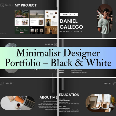 Minimalist Designer Portfolio Black White - Sleek Business Portfolio and Cover Letter Templates for Creative Professionals 2025