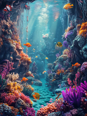 Bubbletopia Cheerful Coral Kingdom - Vibrant Cartoony Fantasy Art for Creative Projects and Storytelling