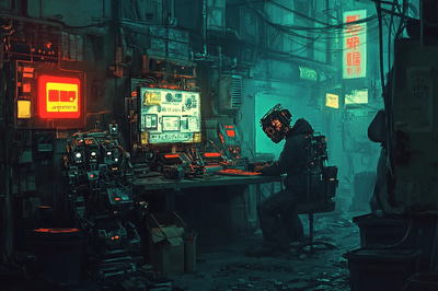Android Being Repaired in High-Tech Lab - Futuristic Robotics Digital Art for Sci-Fi Creators and Tech Enthusiasts
