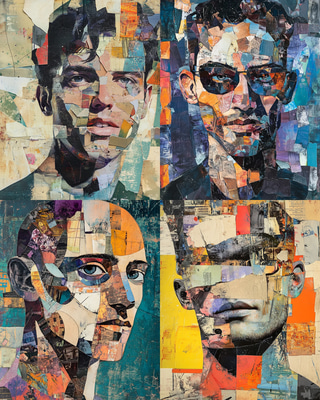 Mixed Media Abstract Male Portrait with Textures - Contemporary Artistic Portrait for Creative Professionals and Decor