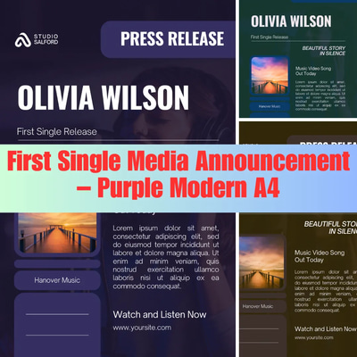 First Single Media Announcement - Purple Modern A4 - Professional Press Template for Impactful Business Communications