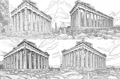 Acropolis Athens Coloring - Detailed Architectural Coloring Pages for Creative Relaxation and Educational Use