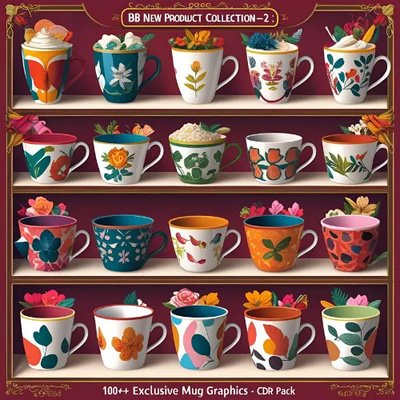 100+ Exclusive Mug Graphics - CDR Pack - Creative Vector Mug Designs for Personalized Branding and Print Projects