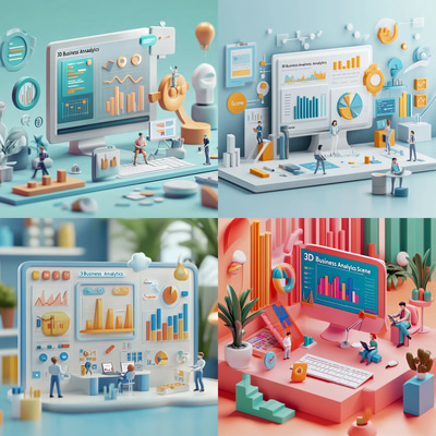 3D Business Analytics Scene - Professional 3D Template for Data Visualization and Corporate Presentations