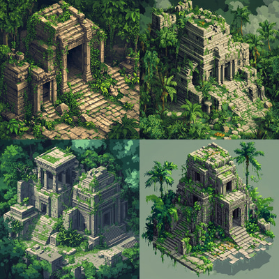 Lush Jungle Temple Pixel Artwork - Isometric Pixel Art for Game Developers and Digital Creators