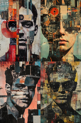 Man Collage Portrait with Industrial Materials - Contemporary Mixed Media Portrait Art for Modern Creatives