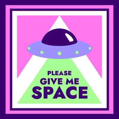 Colorful Spaceship Give Me Space Sticker - Vibrant Laptop Decal for Personal Expression and Tech Style