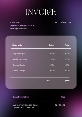 Modern Black Gradient Invoice Design - Sleek Business & Office Template for Professional Invoicing and Receipts