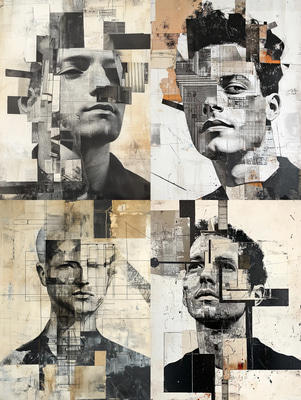 Man Collage Portrait with Architectural Elements - Artistic Collage Portraits for Creative and Contemporary Visual Projects