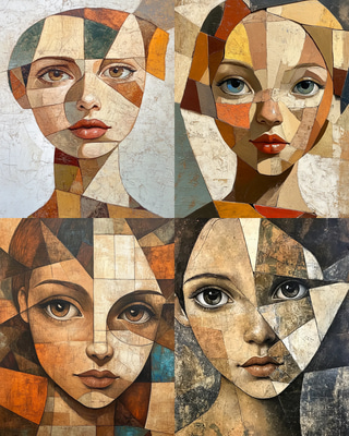 Earthy Toned Cubist Portrait of a Young Girl - Expressive Cubist Portrait Art for Contemporary Decor and Creative Projects
