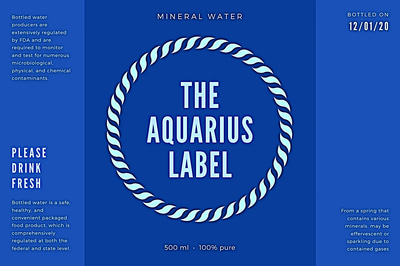 Cerulean Blue Water Bottle Label - Sleek Food & Drink Packaging Template for Commercial Branding