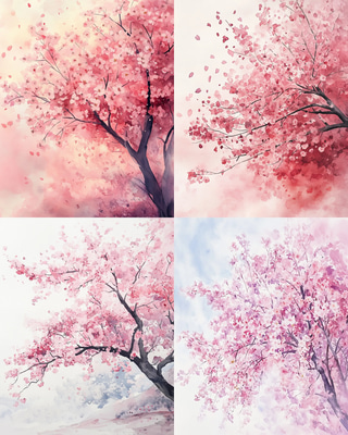 Cherry Blossom Tree Watercolor Art - Elegant Heritage Brushwork for Timeless Artistic Creations