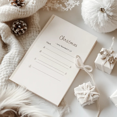 Christmas Charm Ivory Minimalist List - Elegant Goal & Bucket List Planner for Personal & Professional Success