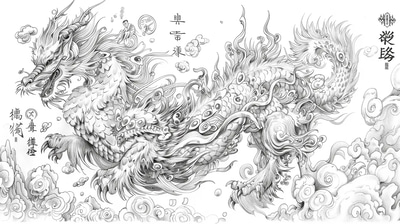 Qilin Mythical Creature Coloring - Intricate InkJoy Creations Ideogram Pages for Relaxation and Artistic Flow