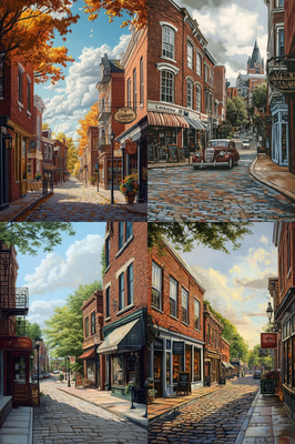 Historic District Charm - Urban Landscape Art Capturing Timeless Cityscapes for Creative Projects and Decor