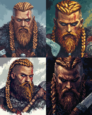 Fierce Viking Warrior Pixel Art - Immersive Pixel Art Portrait for Gamers and Digital Creators