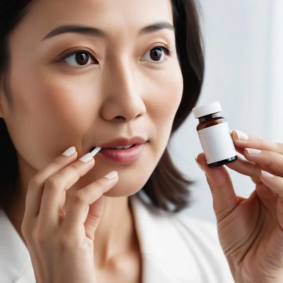 Asian Woman Taking Medicine - Cinematic Educational Stock Video for Science and Medical Projects