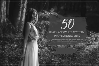 50 Noir Mystery B&W LUTs - Cinematic Black & White Color Grading LUTs for Photographers and Filmmakers