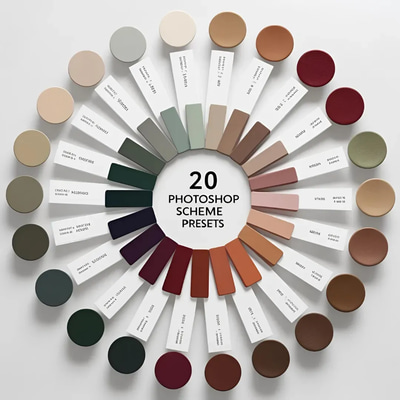 20 Photoshop Color Scheme Presets - VividStroke Lab Cinematic Color Grading Presets for Photographers and Creators