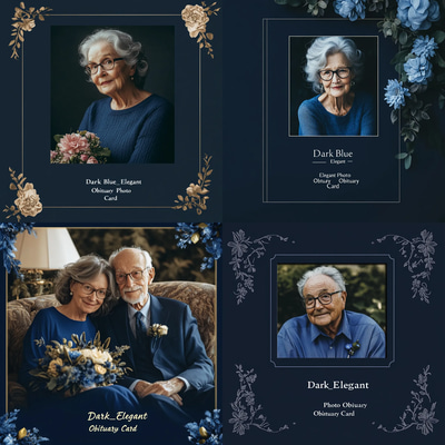 Dark Blue Elegant Photo Obituary Card - Timeless Funeral Invitation for Respectful Memorials and Personal Tributes