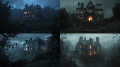 Haunted Crumbling Mansion On Hill - Dark Aesthetic Horror Environment for Immersive Creative Projects