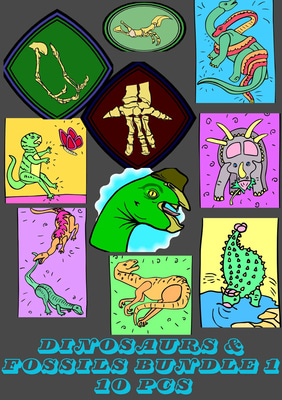 10+ Ancient Giants Dino Set - Vintage Historical Dinosaur Illustrations for Educators and Creators