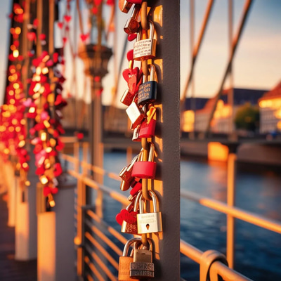 Frankfurt Love Locks Romantic Bridge - Cinematic Travel Stock Footage for Adventure & Tourism Projects