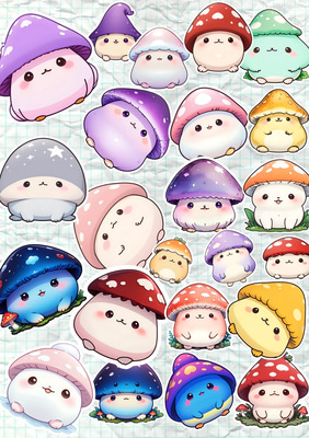 25 Mushroom Grove Sticker Collection - Vibrant Jungle & Forest Art for Creative Branding and Personal Projects