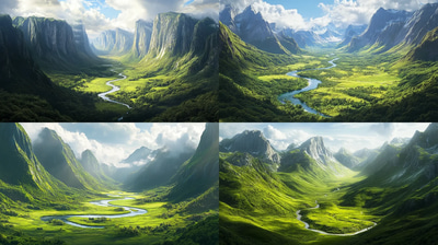 Green Valley Wall Art - Serene Landscape Canvas for Elegant Home and Office Decor