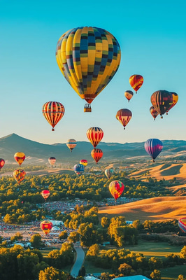 Hot Air Balloon Colorful Sky Photography - Vibrant Photographic Wall Art for Inspiring Spaces and Creative Interiors