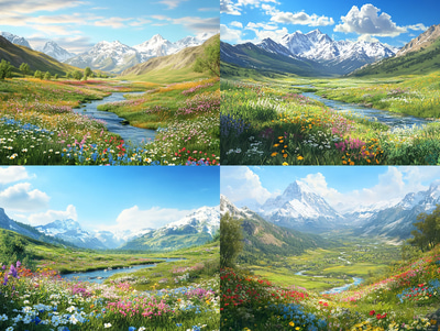 Flowerrift Spring Valley Wander - Realistic Digital Landscape Art for Immersive Environmental Design and Creative Projects