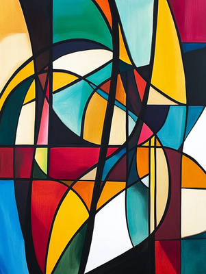 Intersecting Shapes Abstract Design - Contemporary Abstract Painting for Artistic Expression and Creative Spaces