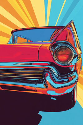 Classic Car Stylized Pop Art - Retro-Inspired Wall Art for Vibrant Home and Office Decor