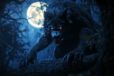 Fierce Werewolf Under Full Moon - Dark Horror Mythical Creature Art for Atmospheric Visuals and Storytelling