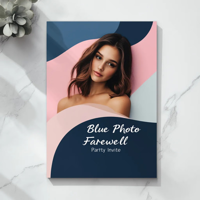 Blue Pink Photo Farewell Party Invite - Stylish Farewell Invitation Template for Memorable Goodbyes and Celebrations