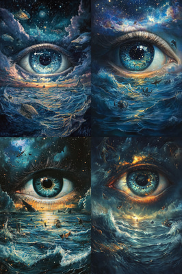 Giant Eye Emerging Surreal Artwork - Dreamlike Surrealist Painting for Artistic Expression and Visual Storytelling
