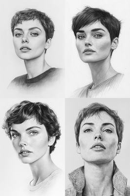 Short-Haired Woman Pencil Portrait - Expressive Charcoal & Pencil Portrait Art for Artistic Projects and Personal Collections