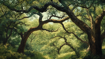 Ancient Grove Scene - Serene Woodland Landscape Art for Creative Decor and Design Projects
