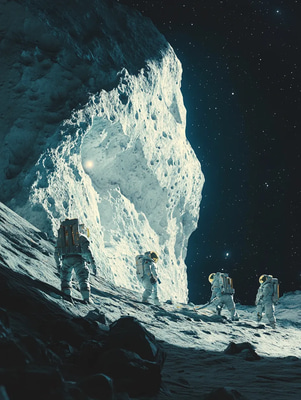 Astronaut Crew Exploring a Rocky Exoplanet - Illustration - Immersive Sci-Fi Space Exploration Art for Designers and Creators