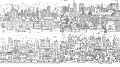City Buildings Coloring Page - Educational Urban Architecture Coloring for Creative Learning and Relaxation