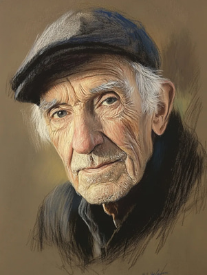 Elderly Man Portrait Pastel Painting - Classic Pastel Artwork for Timeless Home & Gallery Decor