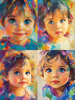 Curious-Eyed Child Portrait Art - Expressive Traditional Canvas Painting for Emotional Storytelling and Home Decor
