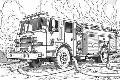 Fire Truck Coloring Page - Dynamic Transportation Coloring Art for Kids and Educational Fun