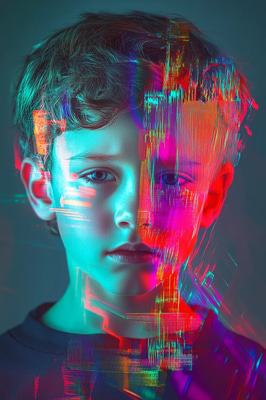 Futuristic Contemporary Portrait of a Young Boy - Modern Digital Portrait Art for Creative Projects and Personal Branding