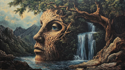 Human Face Emerging Surreal Painting - Captivating Surrealist Artwork for Creative Interiors and Artistic Projects
